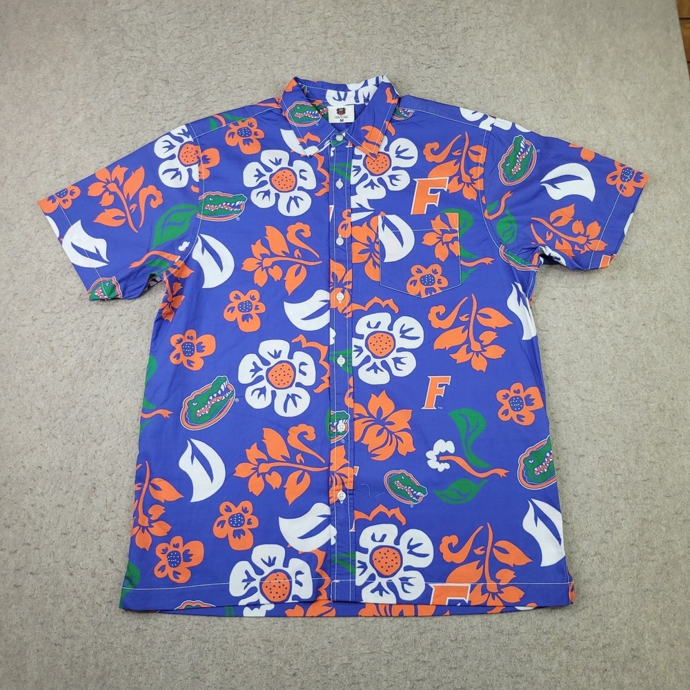 Florida Gators Shirt Mens M Wes And Willy Blue Hawaiian Aloha All Over Cotton